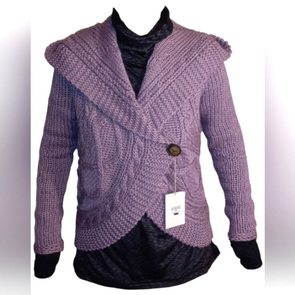 Cable Knit Wrap Cardigan with hood